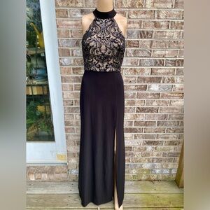 Black Halter Sequined B.Darlin Prom Cocktail Formal Dress